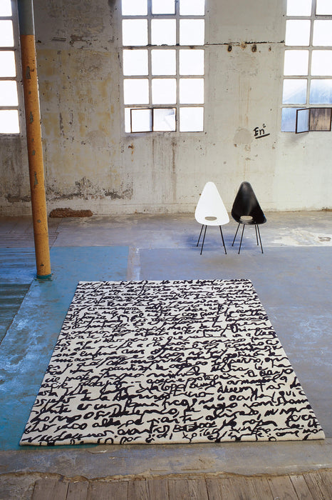 Black on White Manuscrit Runner L in interior setting - nanimarquina