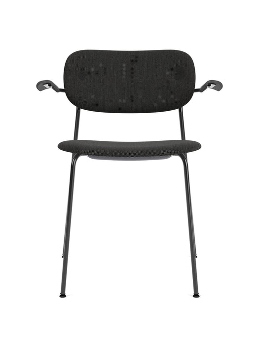 Co Dining Chair w/Armrest, Black Steel Base, Upholstered Seat and Back PC1T, Oak Arms, Black Oak, EU/US - CAL117 Foam, 0198 (Black), Re-wool, Re-wool, Kvadrat