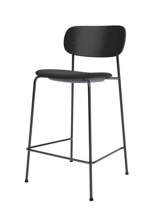 Co Counter Chair, Black Steel Base, Seat Height 68,5 cm, Upholstered Seat, Oak Veneer Backrest, PC1T, Black Oak, EU/US - CAL117 Foam, 0198 (Black), Re-wool, Re-wool, Kvadrat