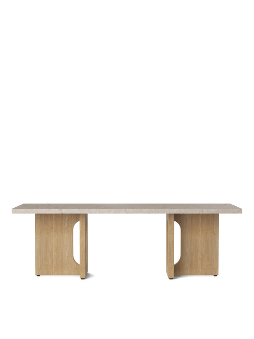 Androgyne Lounge Table, 120x45 cm, Natural Oak Base, Kunis Breccia Sand Table Top