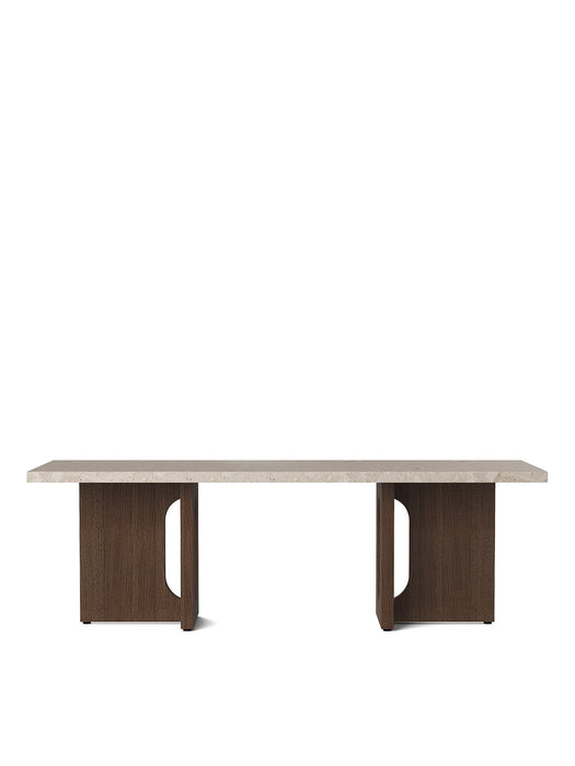 Androgyne Lounge Table, 120x45 cm, Dark Stained Oak Base, Kunis Breccia Sand Table Top