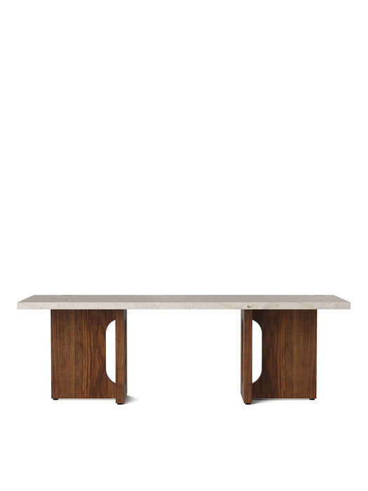 Androgyne Lounge Table, Walnut Base, Kunis Breccia Stone Table Top