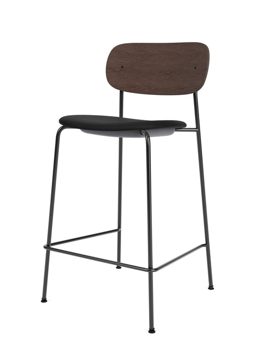 Co Counter Chair, Black Steel Base, Seat height 68,5 cm, Upholstered Seat, Oak Veneer Backrest, PC0L, Dark Stained Oak, EU/US - CAL117 Foam, 1001 (Black), Sierra, Sierra, Camo