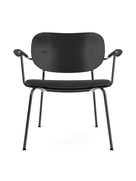 Co Lounge Chair, Black Steel Base, Upholstered Seat PC1T, Oak Back, Oak Armrest, Black Oak, EU/US - CAL117 Foam, 0198 (Black), Re-wool, Re-wool, Kvadrat
