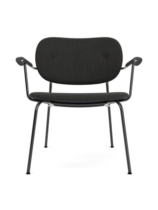 Co Lounge Chair, Black Steel Base, Upholstered Seat and Back PC1T, With Oak Arms, Black Oak, EU/US - CAL117 Foam, 0198 (Black), Re-wool, Re-wool, Kvadrat