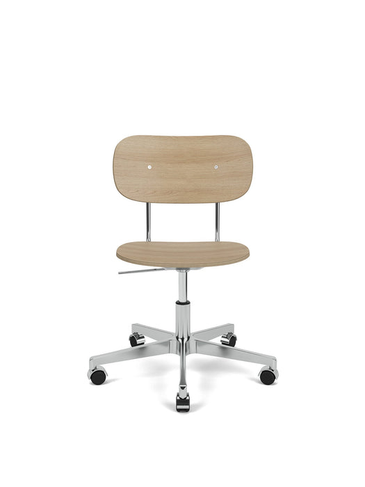 Co Task Chair, Star Base w/Casters For Hard Floor, Polished Aluminium, Natural Oak Seat And Back