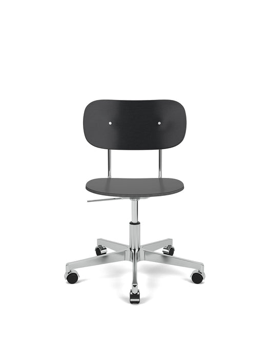 Co Task Chair, Star Base w/Casters For Hard Floor, Polished Aluminium, Black Oak Seat And Back