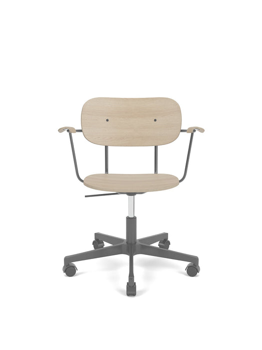 Co Task Chair w/Armrest, Star Base w/Casters For Hard Floor, Black Aluminium, Dark Stained Oak Seat, Back And Arms