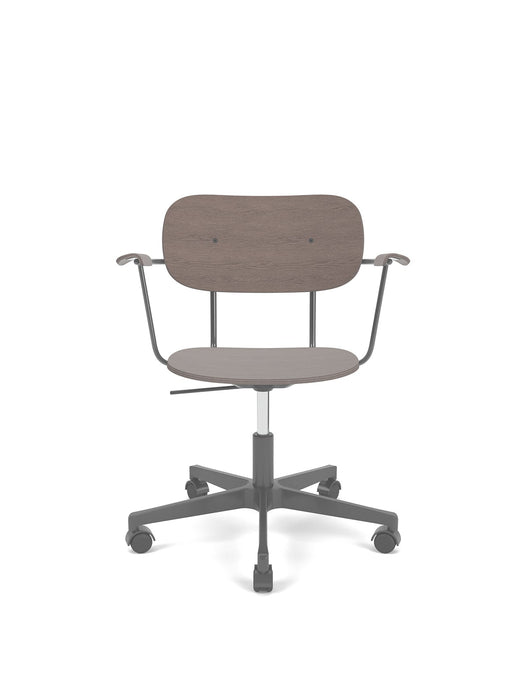 Co Task Chair w/Armrest, Star Base w/Casters For Hard Floor, Black Aluminium, Natural Oak Seat, Back And Arms