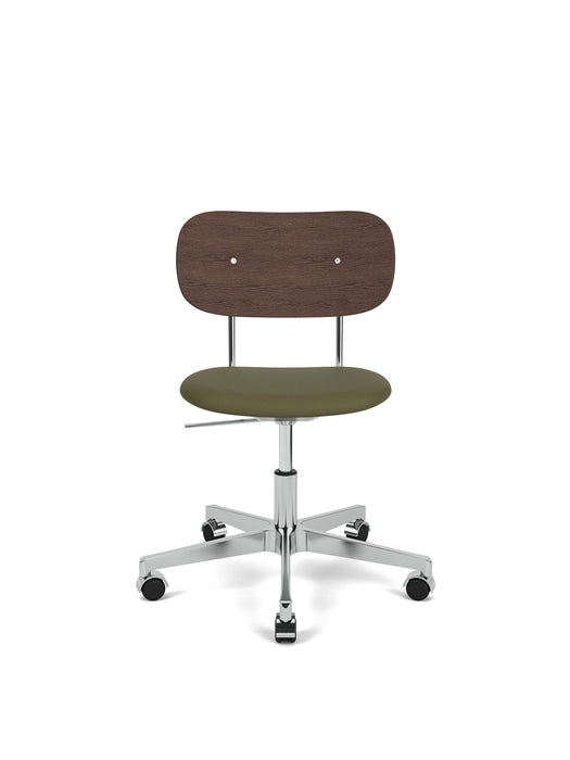 Co Task Chair, Star Base w/Casters, Polished Aluminium, Seat Upholstered With PC0L, Oak Back, Hard Floor, Dark St. Oak, EU/US - CAL117, 0441 (Army), Sierra, Sierra, Camo