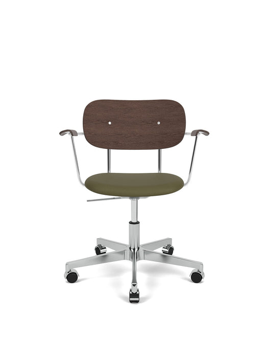Co Task Chair w/Armrest, Star Base w/Casters, Polished Aluminium, Seat Upholstered With PC0L, Oak Back And Arms, Hard Floor, Dark St. Oak, EU/US - CAL117, 0441 (Army), Sierra, Sierra, Camo