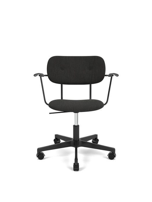 Co Task Chair w/Armrest, Star Base w/Casters, Black Aluminium, Seat And Back Upholstered With PC1T, Oak Arms, Hard Floor, Black Oak, EU/US - CAL117, 0198 (Black), Re-wool, Re-wool, Kvadrat