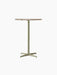 Front view of the Nook Bar Table with a round Kunis Breccia stone top and an olive powder-coated steel pedestal base.