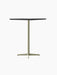 The Nook Bar Table, seen from an angle, featuring a dark rectangular tabletop and an olive-coloured powder-coated steel base.