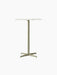 Front view of the Nook Bar Table, featuring a rectangular white stone top and pale olive powder-coated steel pedestal base.