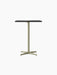 A front view of the Nook Counter Table with a rectangular charcoal linoleum top and an olive steel pedestal base.