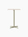 Front view of the Nook Bar Table with a rectangular light-coloured top and an olive green steel base with four feet.
