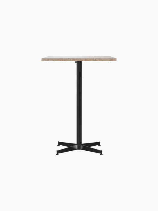 Front view of the Nook Counter Table with a rectangular Kunis Breccia stone tabletop and a black powder-coated steel base