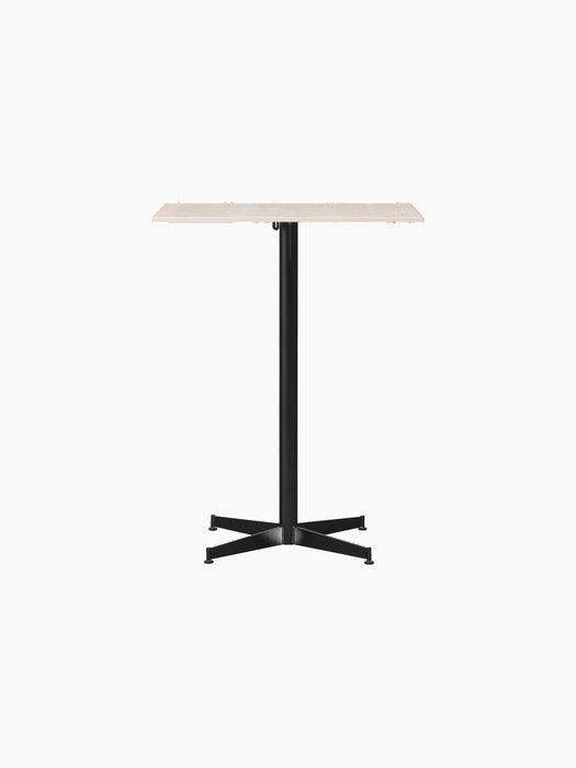 Front view of the Nook Counter Table with a rectangular Kunis Breccia stone top and a black steel base with four legs.