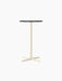 Front view of the Nook Bar Table, featuring a circular black oak veneer top supported by a slender ivory steel stem and base.