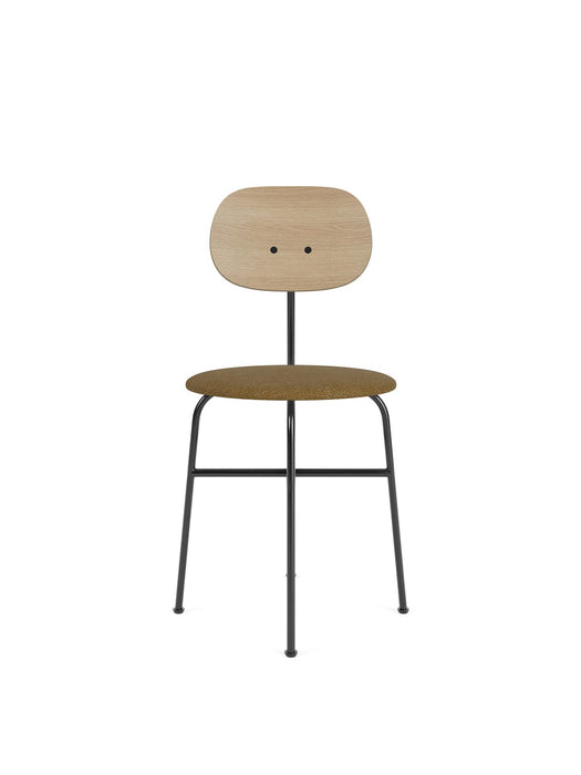 Afteroom Dining Chair Plus, Black Steel Base, Veneer Back, Seat Upholstered With PC0T, Natural Oak, EU/US - CAL117 Foam, 06 (Gold), Audo Bouclé, Audo Bouclé, Audo