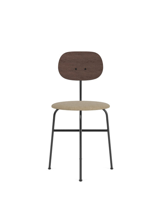 Afteroom Dining Chair Plus, Black Steel Base, Veneer Back, Seat Upholstered With PC0T, Dark Stained Oak, EU/US - CAL117 Foam, 02 (Beige), Audo Bouclé, Audo Bouclé, Audo