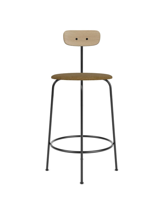 Afteroom Counter Chair, Black Steel Base, Veneer Back, Seat Upholstered With PC0T, Natural Oak, EU/US - CAL117 Foam, 06 (Gold), Audo Bouclé, Audo Bouclé, Audo