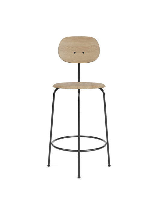 Afteroom Counter Chair Plus, Black Steel Base, Natural Oak Seat, Natural Oak Back