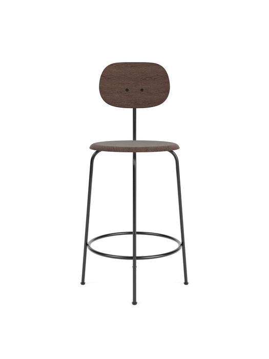 Afteroom Counter Chair Plus, Black Steel Base, Dark Stained Oak Seat, Dark Stained Oak Back