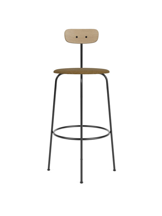 Afteroom Bar Chair, Black Steel Base, Veneer Back, Seat Upholstered With PC0T, Natural Oak, EU/US - CAL117 Foam, 06 (Gold), Audo Bouclé, Audo Bouclé, Audo