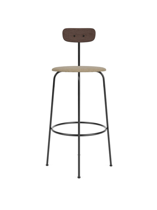 Afteroom Bar Chair, Black Steel Base, Veneer Back, Seat Upholstered With PC0T, Dark Stained Oak, EU/US - CAL117 Foam, 02 (Beige), Audo Bouclé, Audo Bouclé, Audo