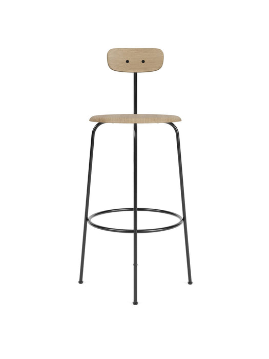 Afteroom Bar Chair, Black Steel Base, Natural Oak Seat, Natural Oak Back