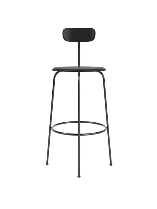 Afteroom Bar Chair, Black Steel Base, Black Painted Ash Seat, Black Painted Ash Back