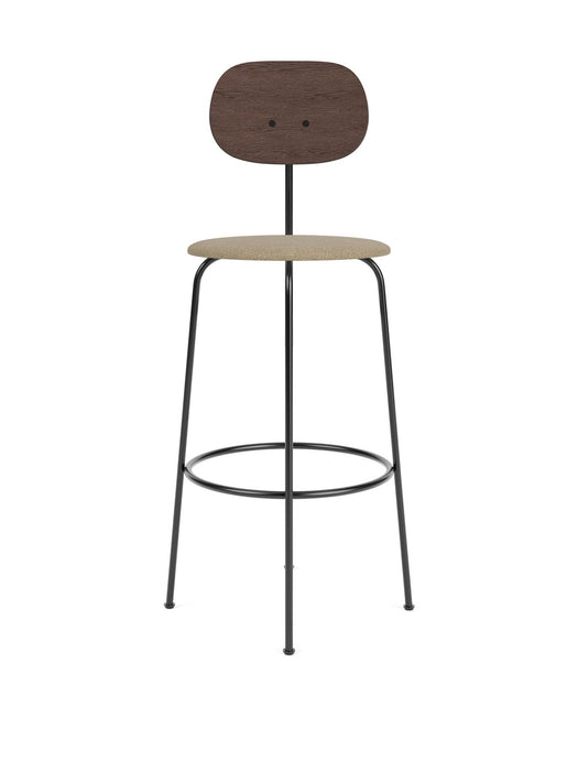 Afteroom Bar Chair Plus, Black Steel Base, Veneer Back, Seat Upholstered With PC0T, Dark Stained Oak, EU/US - CAL117 Foam, 02 (Beige), Audo Bouclé, Audo Bouclé, Audo