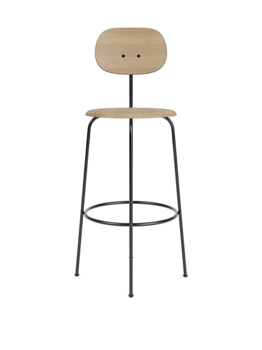 Afteroom Bar Chair Plus, Black Steel Base, Natural Oak Seat, Natural Oak Back