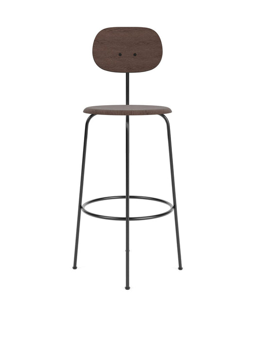 Afteroom Bar Chair Plus, Black Steel Base, Dark Stained Oak Seat, Dark Stained Oak Back