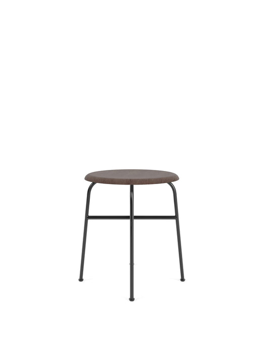 Afteroom Stool, Black Steel Base, Dark Stainted Oak Seat