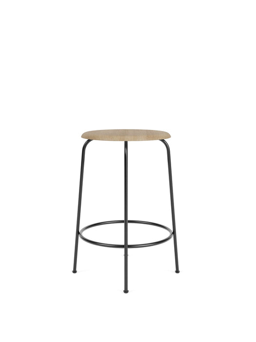 Afteroom Counter Stool, Black Steel Base, Natural Oak Seat