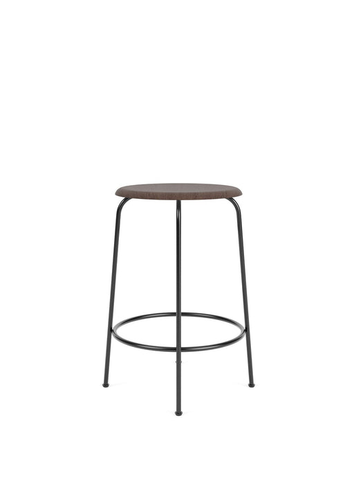 Afteroom Counter Stool, Black Steel Base, Dark Stained Oak Seat
