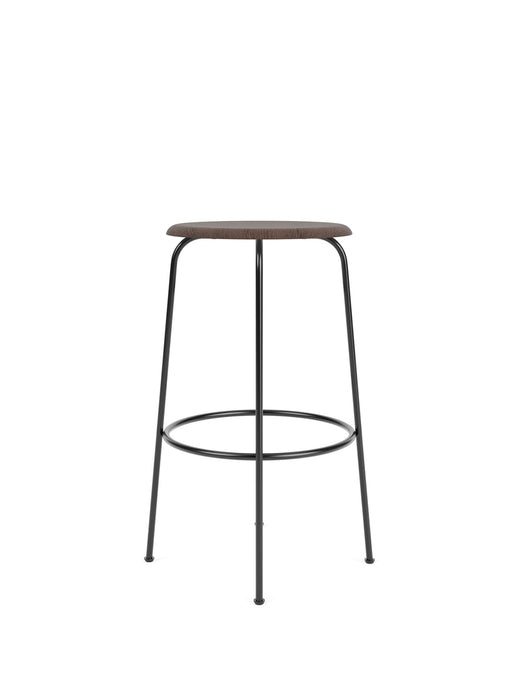 Afteroom Bar Stool, Black Steel Base, Dark Stained Oak Seat
