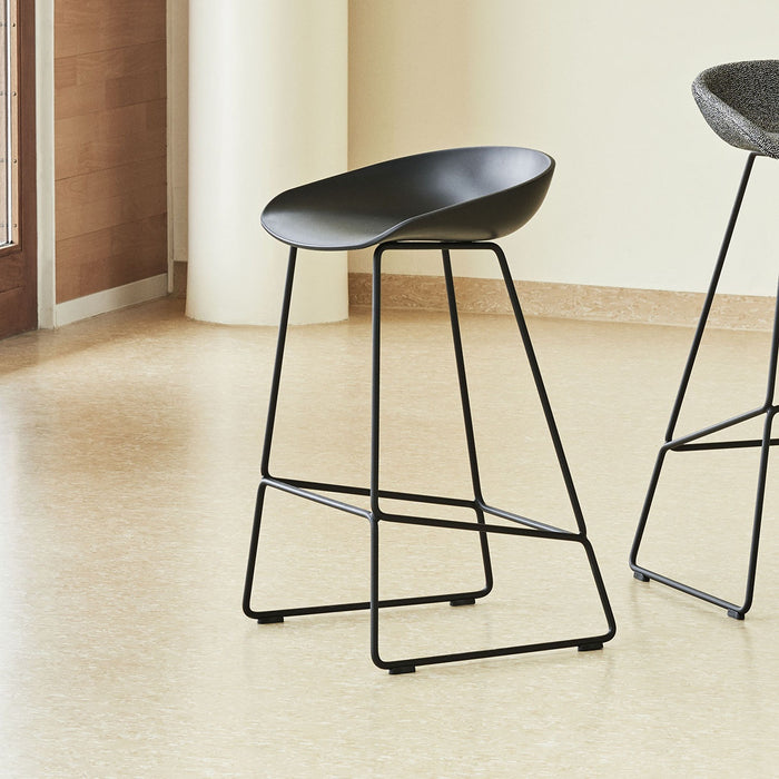 AAS38 Bar Stool Low White powder coated steel Sled base H65 Standard glider - HAY