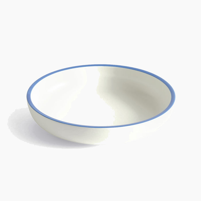 White with blue rim