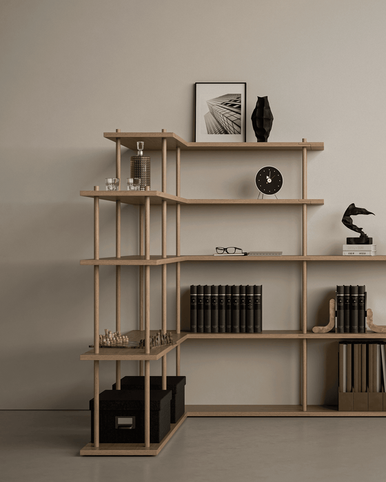 Bond 20 Modular Shelving System - Fogia Bond Shelving system free standing corner 30 cm Lacquered oak lifestyle 03