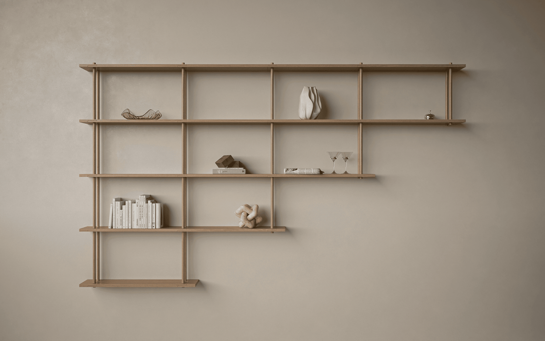 Bond 20 Modular Shelving System - Fogia Bond Shelving system wall hanged 20 cm Lacquerd oak lifestyle 01