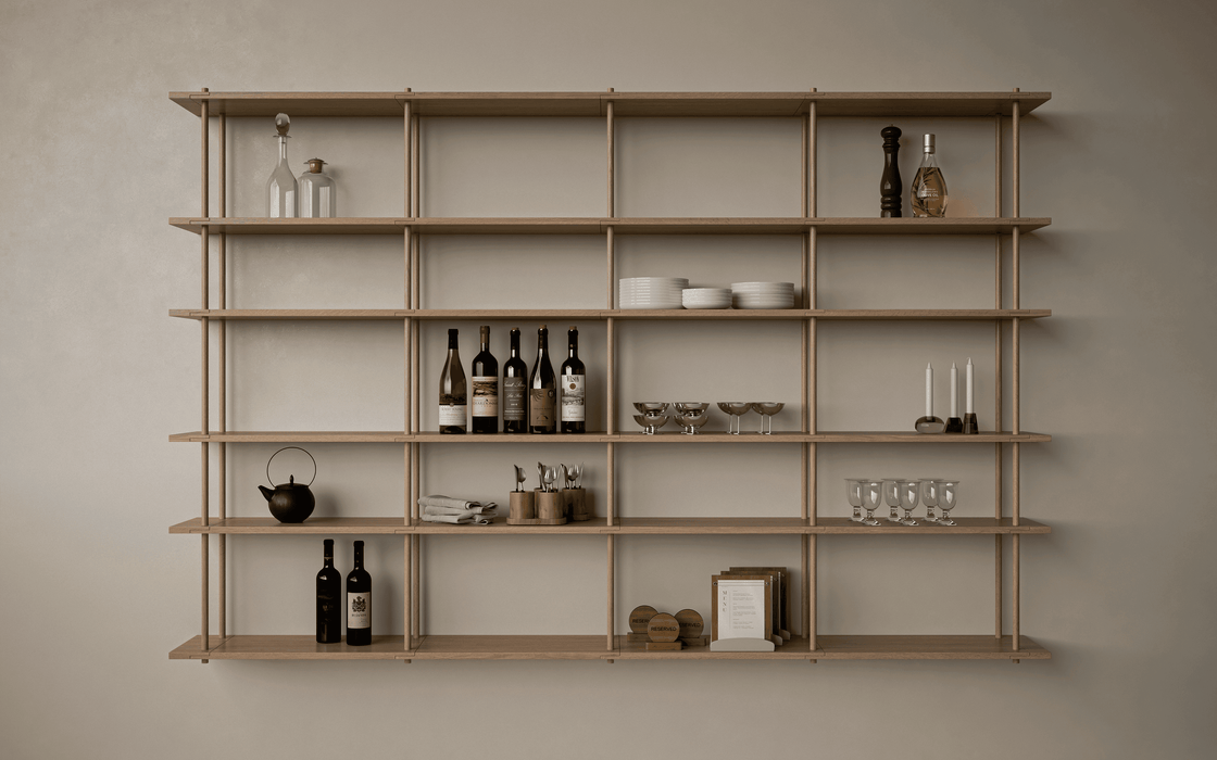 Bond 20 Shelf - Fogia Bond Shelving system wall hanged 30 cm Lacquerd oak lifestyle 01