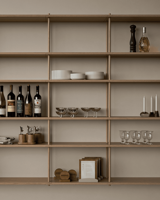 Bond 20 Shelf - Fogia Bond Shelving system wall hanged 30 cm Lacquerd oak lifestyle 02