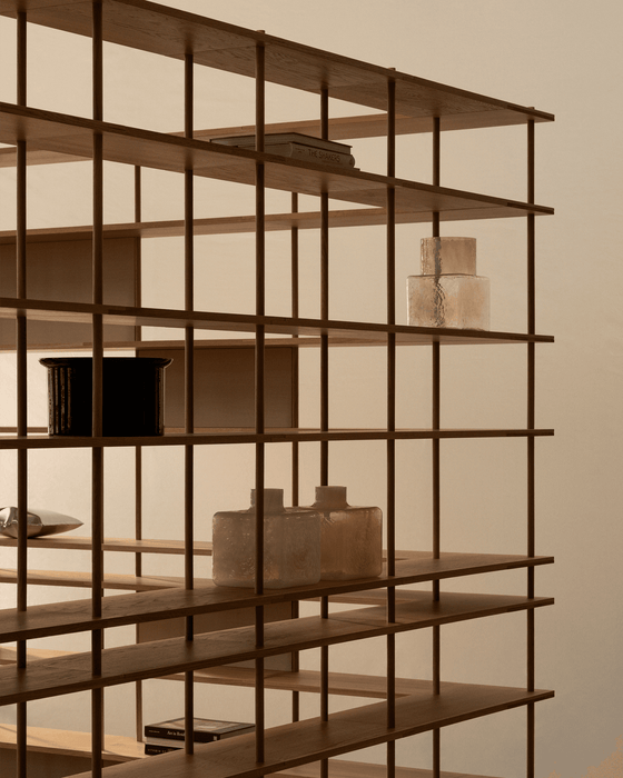 Bond 20 Modular Shelving System - Fogia Bond shelving system lifestyle image corner version 01