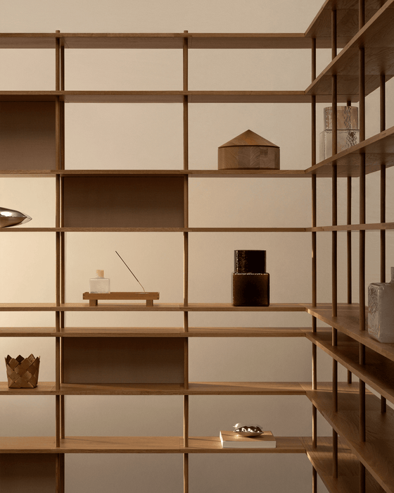 Bond 20 Modular Shelving System - Fogia Bond shelving system lifestyle image lacquered oak version 02