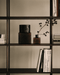 Bond 20 Modular Shelving System - Fogia Lifestyle Bond 30 freestanding shelf in smoked oak with Cube tall vase in amber
