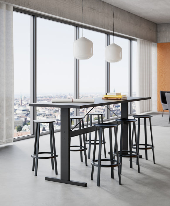 Passerelle High Table Water-based lacquered oak frame Ink black powder coated crossbar Adjustable gliders - HAY